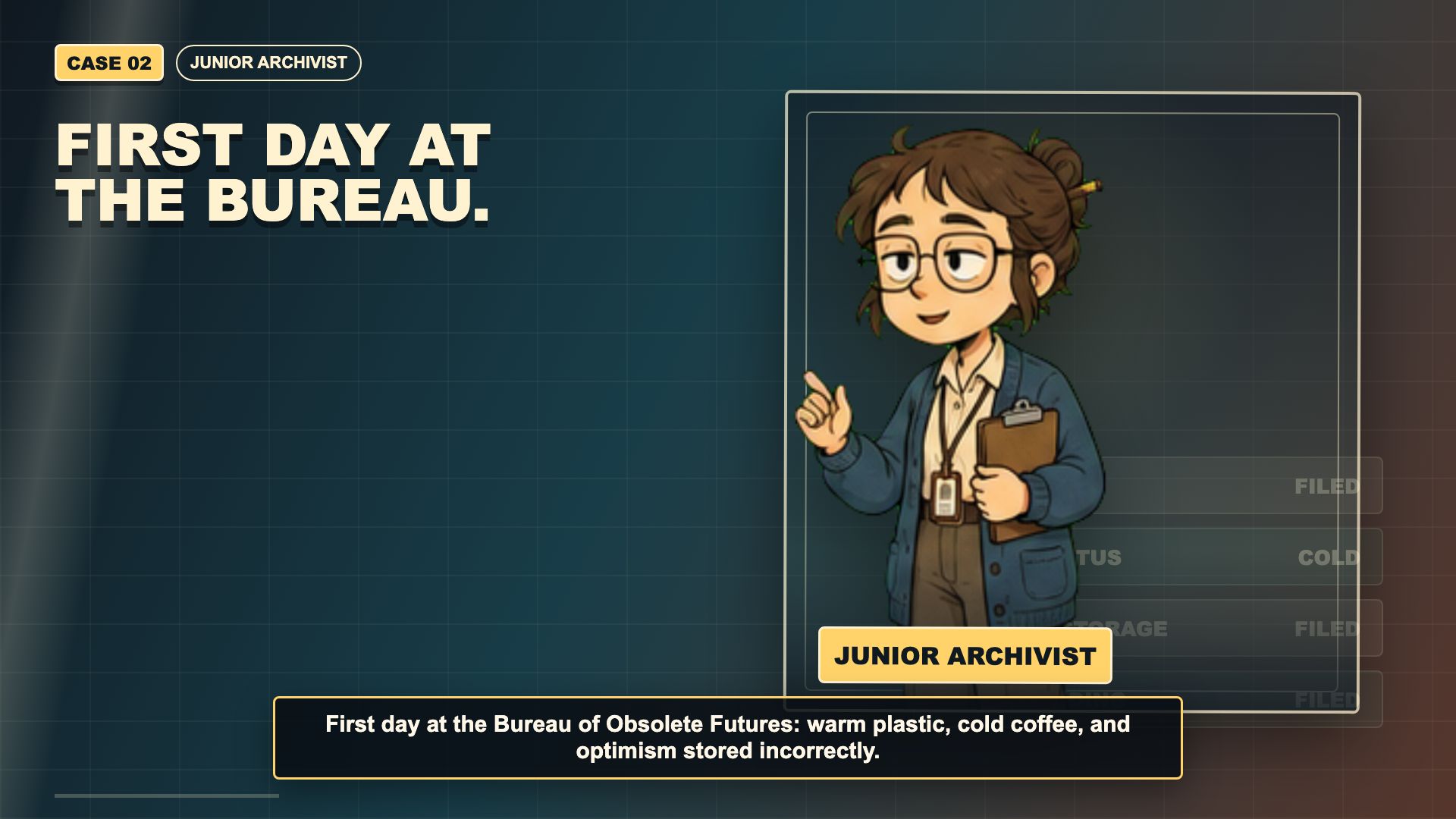 Trailer frame showing the Junior Archivist introduction with subtitle text.